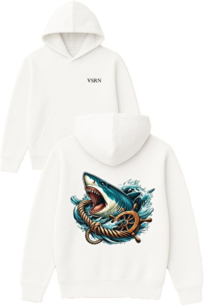 VSRN Φούτερ με κουκούλα Dümenci Shark Design με στάμπα, υπερμεγέθη, λευκό