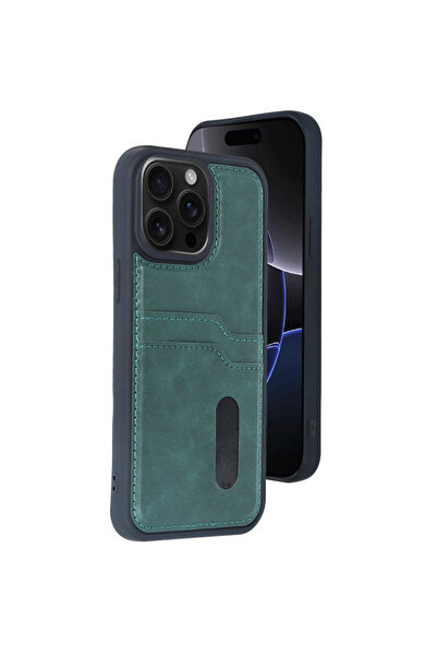 eco port iPhone 15 Pro Max Case Sara Leather Case with Business Card - Dark G...
