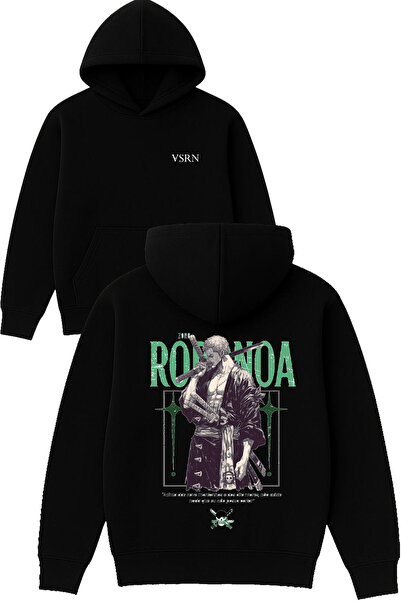 VSRN Φούτερ με κουκούλα Rodova anime Design με στάμπα, μεγάλου μεγέθους, μαύρο