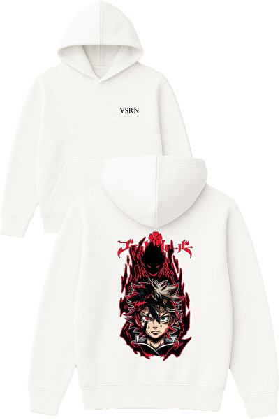 VSRN Hanorac alb supradimensionat cu glugă, cu imprimeu Devil anime Design