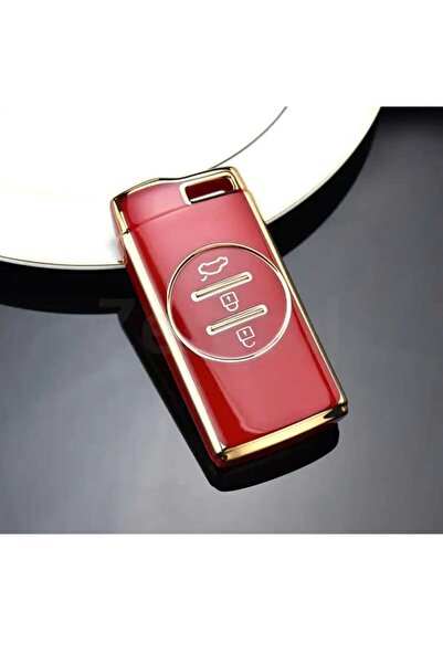 GMA KEYS Husă pentru chei inteligente Chery Tiggo 7 Pro cu 3 butoane, culoare roșu auriu, calitate de primă clasă