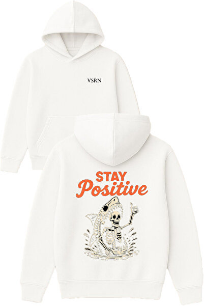 VSRN تصميم هيكل عظمي للقرد البحر مطبوع قصة فضفاضة سويت شيرت أبيض بغطاء رأس