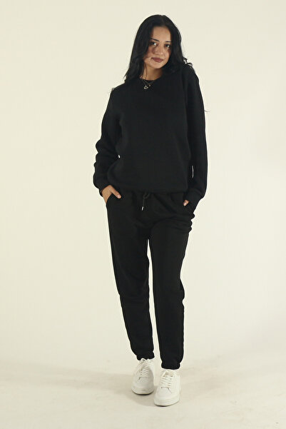 INFLUYENTE Γυναικείο χειμερινό βαμβακερό σετ αθλητικής φόρμας Jogger με λαιμό...