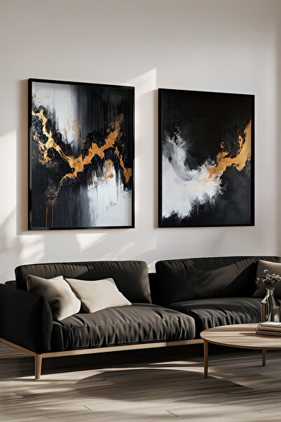 STARYUNA Set de 2 picturi moderne cu efect de pictură în ulei, cu rame din le...