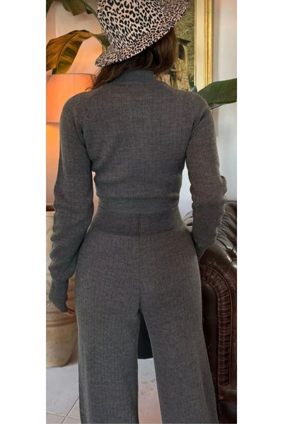 Esperar Pulover crop tricotat pe jumătate pentru femei, pantaloni, tricotaje set