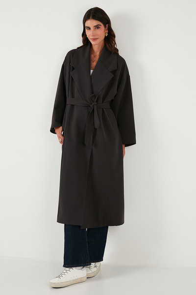 Lela Oversized Fit Double-Breasted Collar Belted Lined Trench Coat Trench Coat 6839617