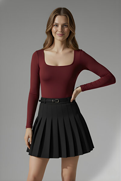 lytonstore Women's Square Neck Stretch Fabric Long Sleeve Basic Bodysuit