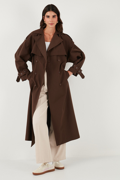 Lela Cotton Oversized Double-Breasted Collar Sleeve Epaulettes Windbreaker Trench Coat Trench Coat 6839637