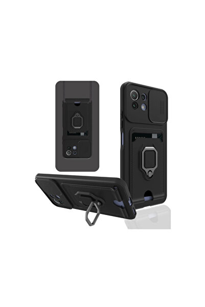 eco port حافظة Mi 11 Lite من Zuma مع حلقة بطاقة الأعمال من السيليكون - أسود