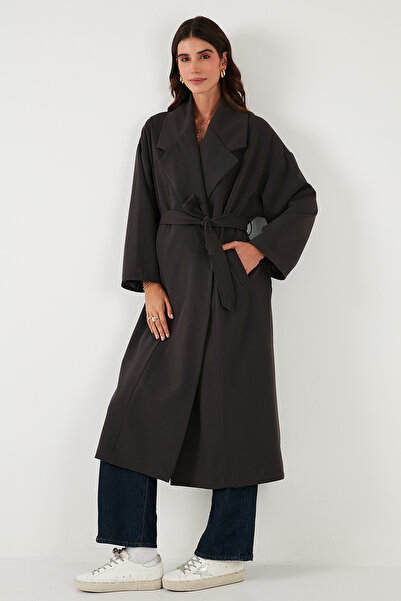 Lela Oversized Fit Double-Breasted Collar Belted Lined Trench Coat Trench Coat 6839617
