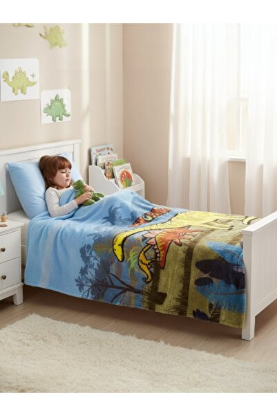 Özdilek Single Size Printed Prime Dinosoor Blanket – Soft, Warm and Colorful Patterned