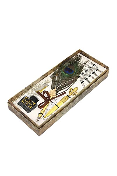 keyfim shop Tavus Kuşu Divit Hokka Seti Tüylü Kalem ALK1723