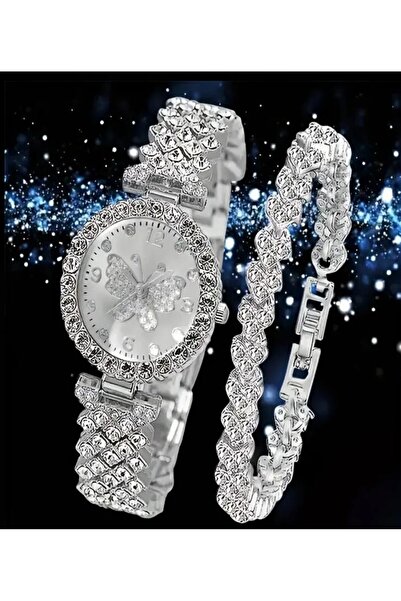 KANERUZ Silver Color Elegant Butterfly Pattern Quartz Bracelet Wrist Watch