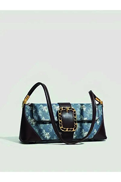 ÇANTA Versatile Women's Shoulder and Arm Bag with Blue and Brown Striped Pattern, Casual Women's Handbag