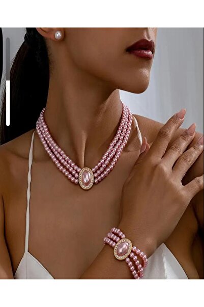 KANERUZ 4 Piece Pink Multi-Layered Pearl Design Set
