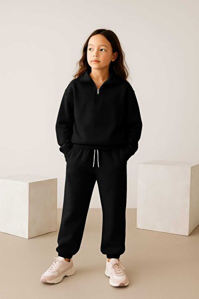 RONYPONY Girl's Half-Zipper 2-Piece Set