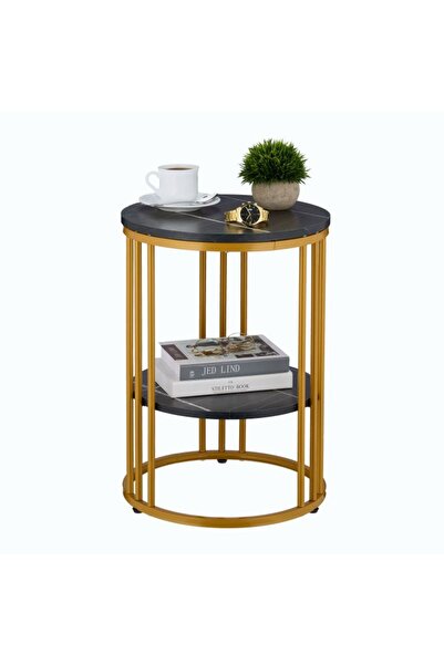 Relaxdays Măsuță de cafea, aspect marmură, negru/auriu, 56 x 40 cm