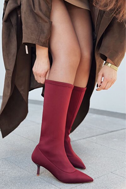 I Love Shoes حذاء نسائي بكعب عالي من Ralve مصنوع من قماش غواص باللون العنابي