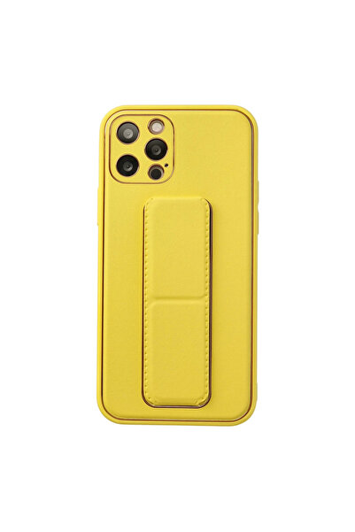 FREEDOM STOREE غطاء جلدي كوكو لهاتف آيفون 12 برو مع حامل - أصفر