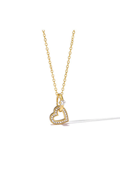 RAFINI Colier Double Love - Placat cu Aur 18K, Otel inoxidabil