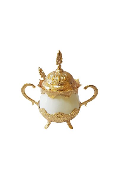BUSEM Special sugar bowl with lid and spoon, Busem, 16x16 cm, gold with white