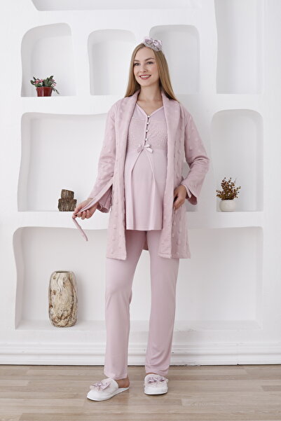 EM&FA TEKSTİL Pregnant Maternity Pajama Set with Robe