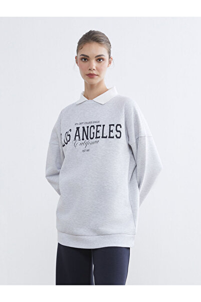 LC Waikiki Gray Los Angeles Printed Women's Thick Sweatshirt Tunic