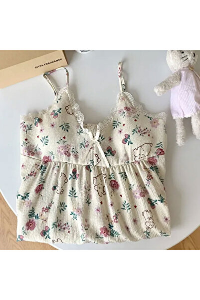 Muchmy Floral Pattern Spaghetti Strap Midi Length Women Lounge Home Nightwear