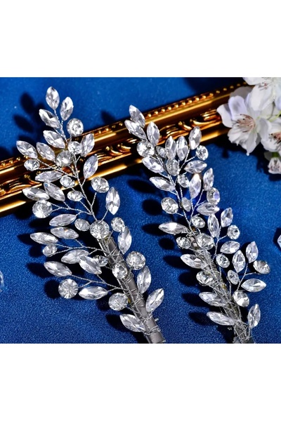 FDY دبوس شعر للعروس بتصميم أوراق الكريستال الفضية - إكسسوار للمناسبات الخاصة ...