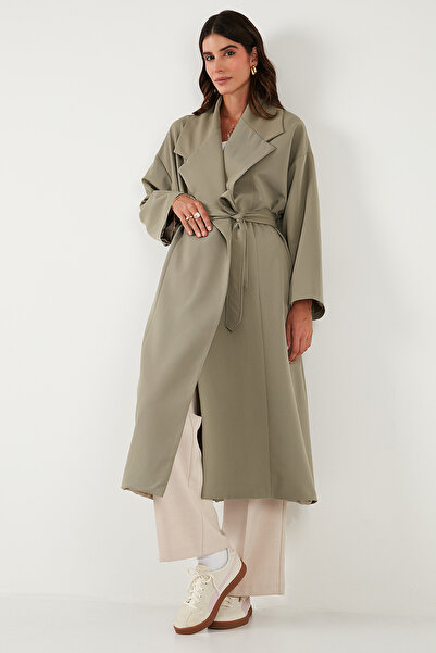 Lela Oversized Fit Double-Breasted Collar Belted Lined Trench Coat Trench Coat 6839617