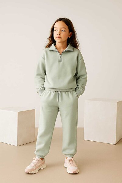 RONYPONY Girl's Half-Zipper 2-Piece Set