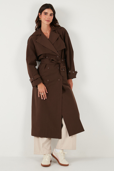 Lela Cotton Oversized Double-Breasted Collar Sleeve Epaulettes Windbreaker Trench Coat Trench Coat 6839637