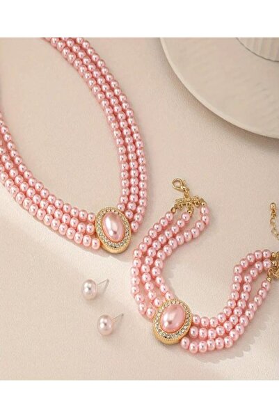 KANERUZ 4 Piece Pink Multi-Layered Pearl Design Set