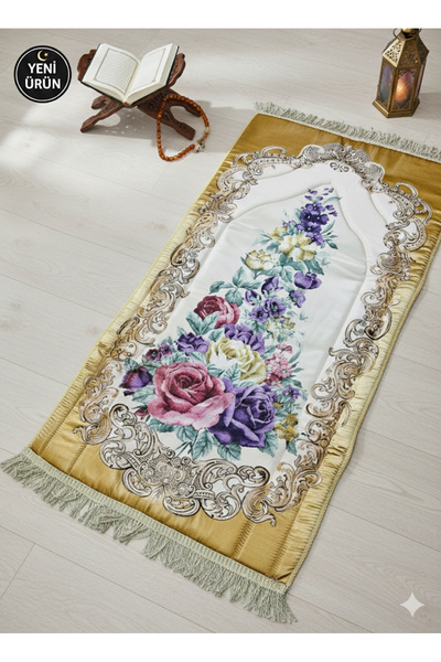 simply line Stylish Dowry Gift with Ottoman Motifs, Luxurious Prayer Mat, Gilded Prayer Mat with Sponge That Does Not Hurt the Knees, Quality