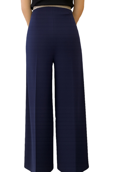 MORE MOSS Kadın Full Likra Bel Yandan Fermuarlı Bol Paça Pantolon