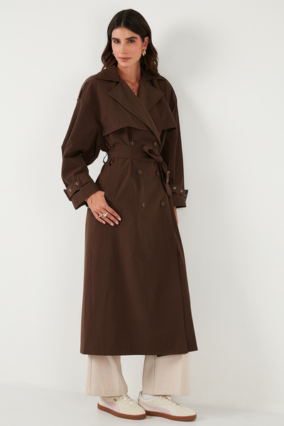 Lela Cotton Oversized Double-Breasted Collar Sleeve Epaulettes Windbreaker Trench Coat Trench Coat 6839637
