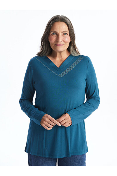 LC Waikiki Lcw Grace – dámská halenka s výstřihem do V a lesklým kamenem