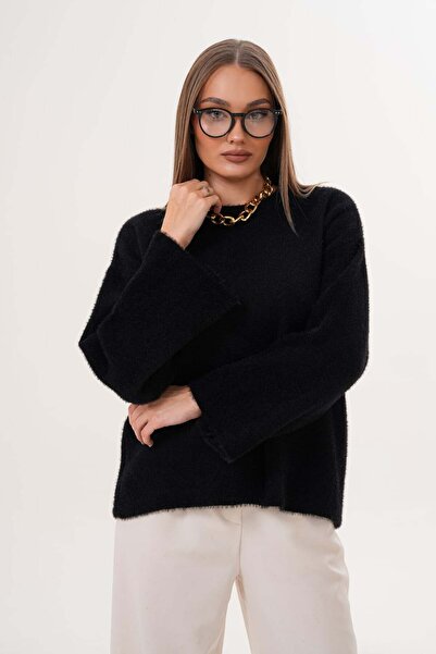 Laressi Crew Neck Bearded Plain Knit Sweater