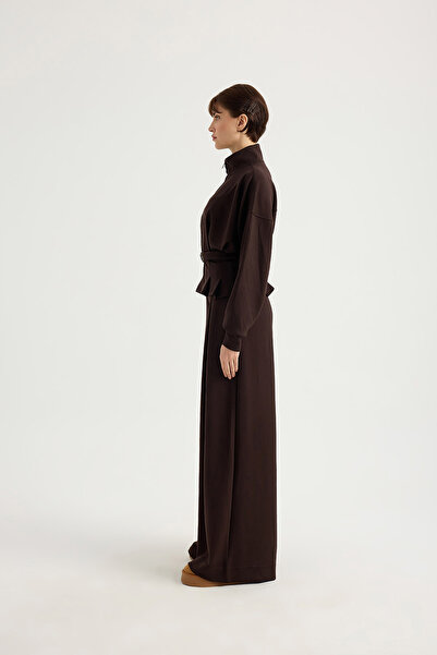 SEVİLEN Modal Suit with Belt and Zipper Detail at the Waist