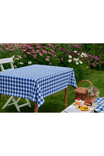 alinastore 160X170 cm Navy Blue Large Gingham Tablecloth, Table Cloth, Picnic Cloth