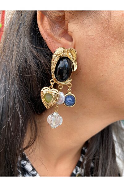 Byoz store أقراط عتيقة متدلية بتفاصيل فيل ذهبية سوداء