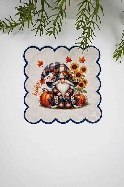 decofav Pumpkin Gnome - Cute Dwarf with Pumpkin Design Embroidery Edge Cocktail Napkin 1 Piece