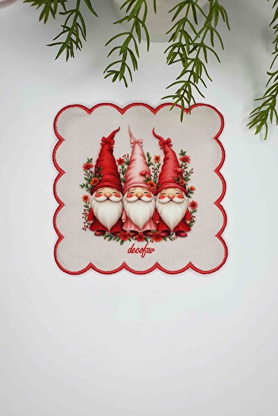 decofav Gnome Garden - Christmas Gnomes Design Embroidery Edge Cocktail Napkin 1 Piece