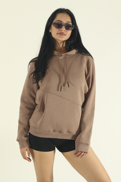 INFLUYENTE Women's Winter Cotton Puff Fabric Side Pocket Hooded Jogger Tracksuit Set