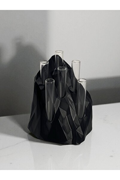 Home DeMER3D Vazo Dekoratif Modern Kaya - 6 Cam Tüplü - Özel Tasarım 15x18 CM