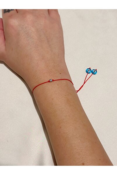 Femenino Dorikalı Mavi Cam Nazar Boncuklu Ayarlanabilir Kırmızı İp Bileklik