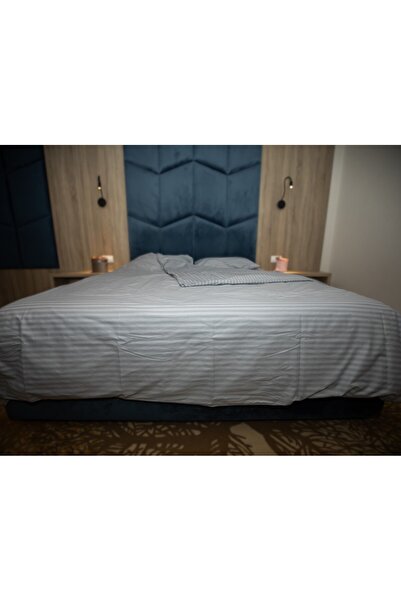 OEM Grey striped bed linen for 2 people