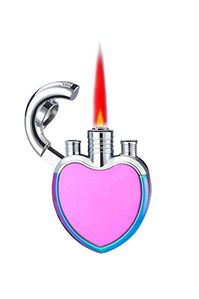 Ems Elegant pocket lighter in the shape of a metal heart with a windproof flame, rechargeable gas