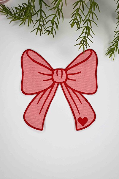 decofav Ribbon-Shaped Salmon Pink Fabric Cocktail Napkin with Red Embroidery, 1 Piece