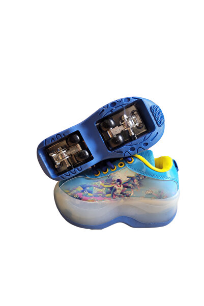 My modern game Professional sports shoes for children, adjustable four-wheel skates, blue color, available in various sizes.
